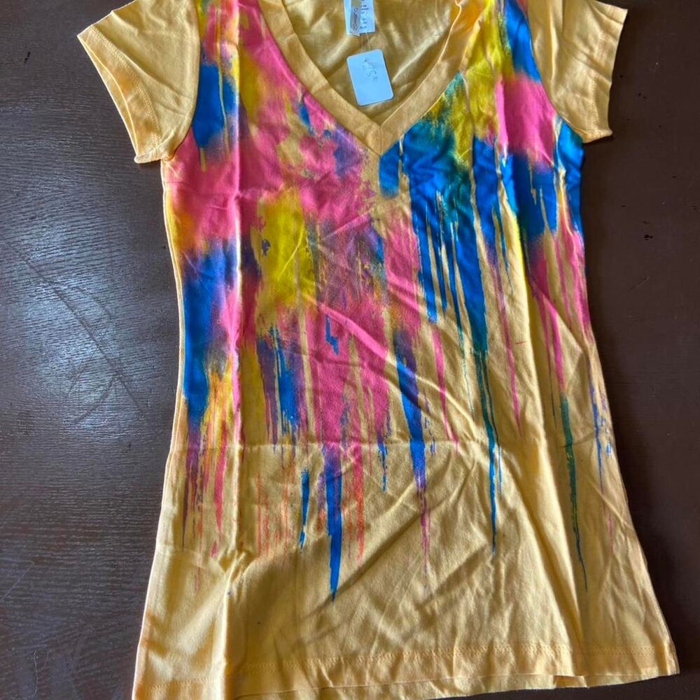 Yellow tie-dye T-Shirt V-Neck